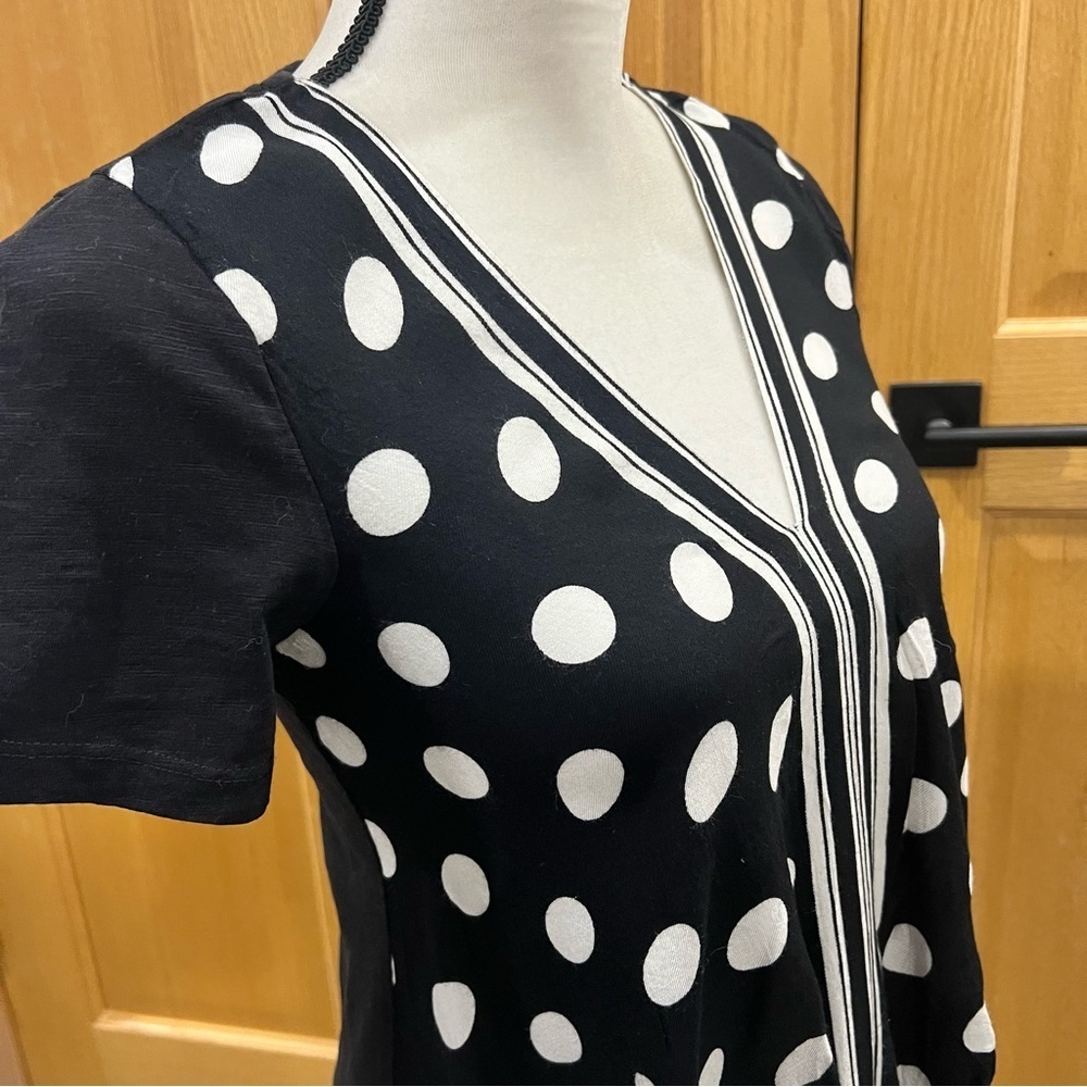 Anthropologie Akemi + Kin Polka Dot Blouse Black Small Women V-Neckline Tie Knot - Picture 6 of 11